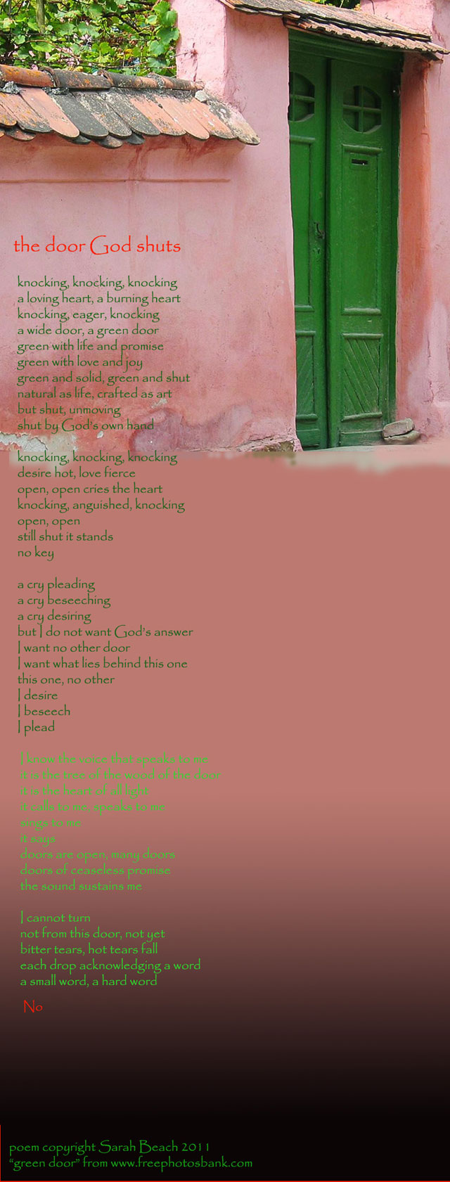 a poem about loss over a picture of a green door