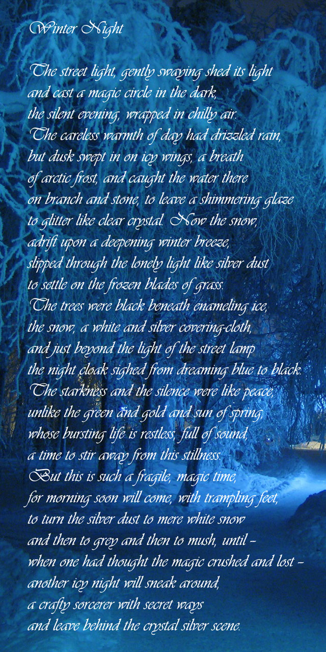poem over scene of winter night